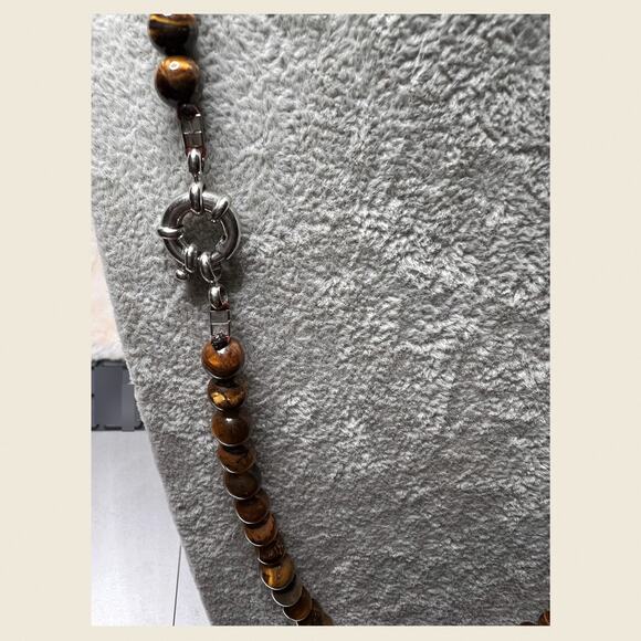 Tiger’s Eye Bead Necklace 20" w/ Silver-Tone Toggle - Picture 4 of 4